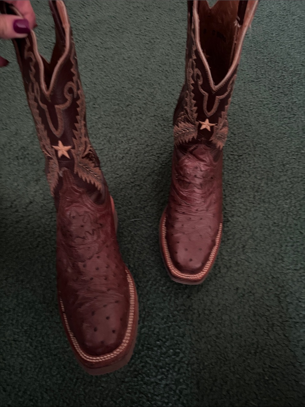 Lucchese Dark Brown Embossed Ostrich Western Pull-On Boots